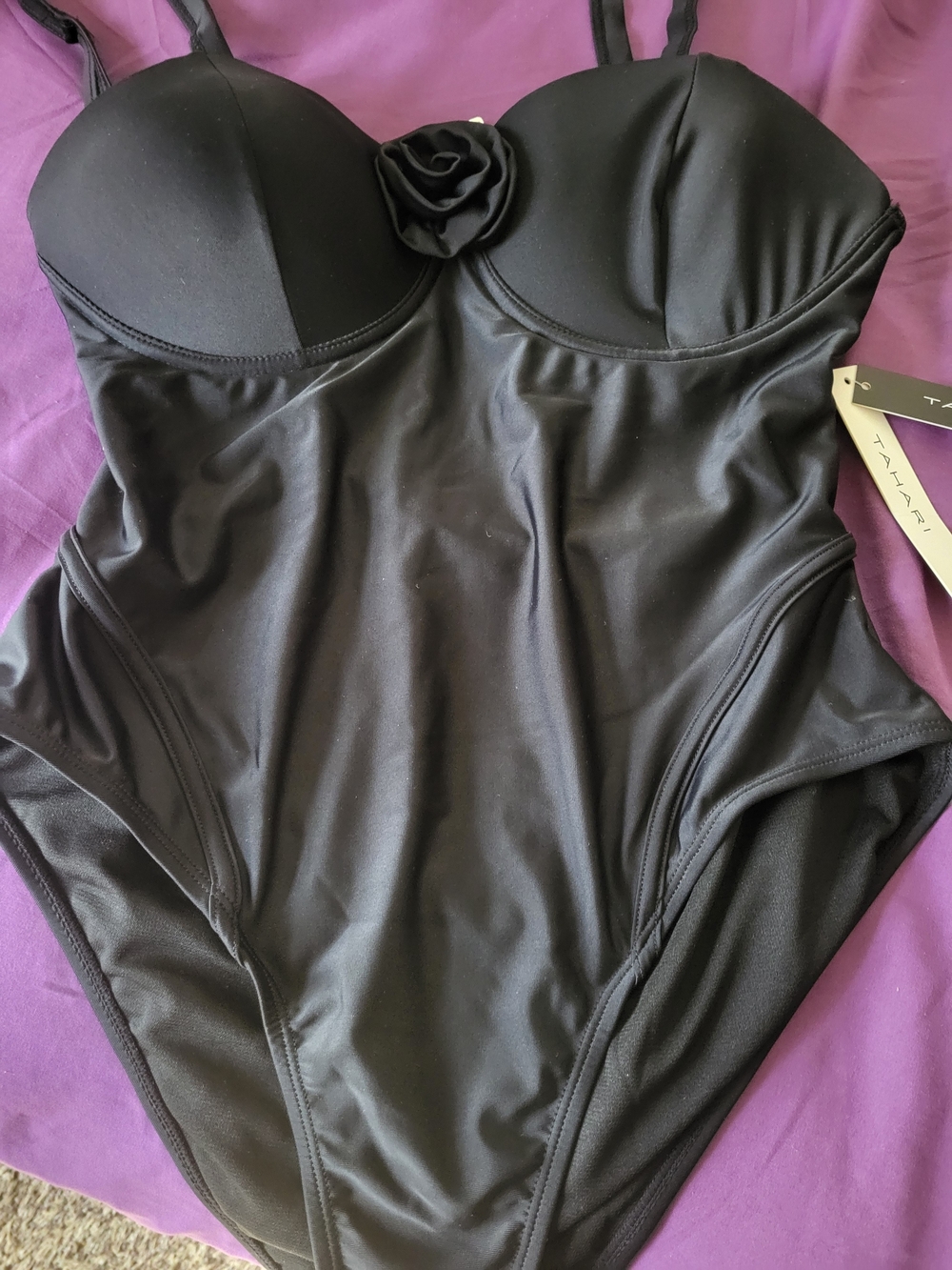 Tahari Black One-Piece Swimsuit with Rosette Accent